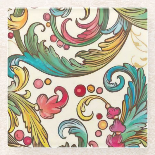 Italiaans Florentijns bloeipatroon Glazen Onderzetter (Voorkant)