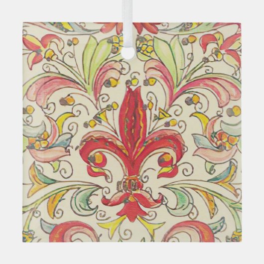 Italiaans Florentijns Fleur de Lis patroon Glas Ornament (Voorkant)