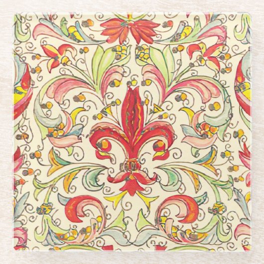 Italiaans Florentijns Fleur de Lis patroon Glazen Onderzetter (Voorkant)