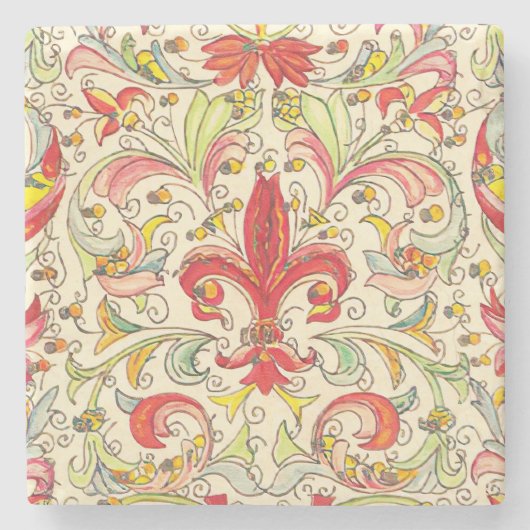 Italiaans Florentijns Fleur de Lis patroon Stenen Onderzetter (Voorkant)