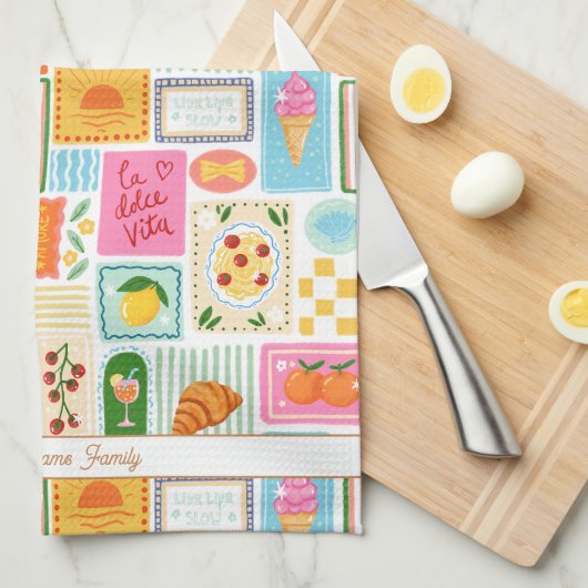 Italiaans Frans La Dolce Vita Patroon Kleurrijk Theedoek (Quarter Fold)