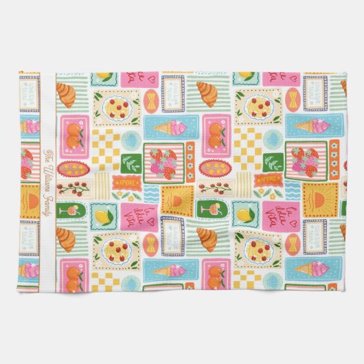 Italiaans Frans La Dolce Vita Patroon Kleurrijk Theedoek (Horizontaal)