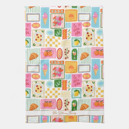 Italiaans Frans La Dolce Vita Patroon Kleurrijk Theedoek (Verticaal)