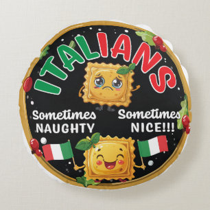 Italiaans Fun Naughty en Nice Ravioli Design Rond Kussen