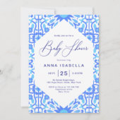 Italiaans geïnspireerde Blue Tegel Script Baby sho Kaart (Voorkant)