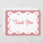 Italiaans getinte rode geruite bruidsfeest bedankkaart (Voorkant)