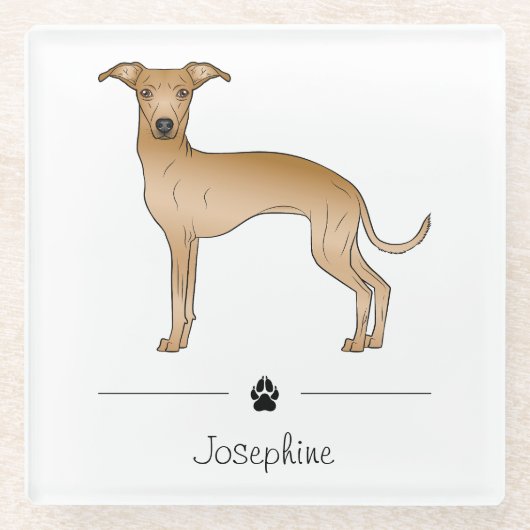 Italiaans-gouden hond-stoofpot met aangepaste teks glazen onderzetter (Voorkant)