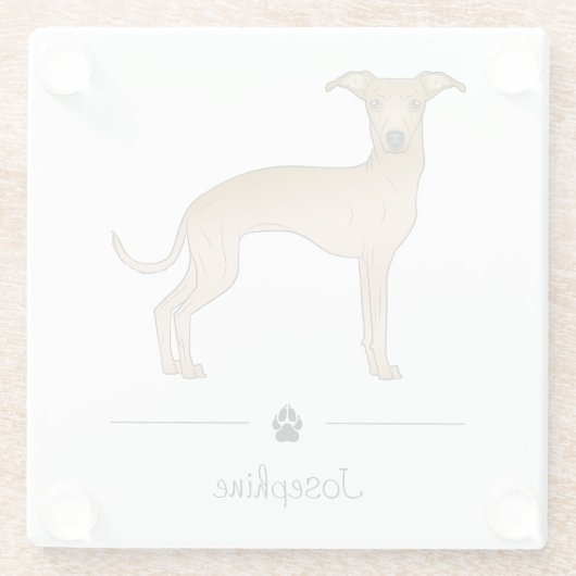 Italiaans-gouden hond-stoofpot met aangepaste teks glazen onderzetter (Achterkant)