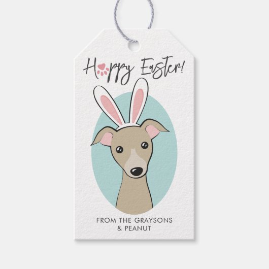 Italiaans grayhound Fawn Dog Cute Easter Bunny Cadeaulabel (Voorkant)