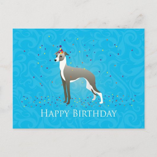 Italiaans "Greyhound Birthday Design" Briefkaart (Voorkant)