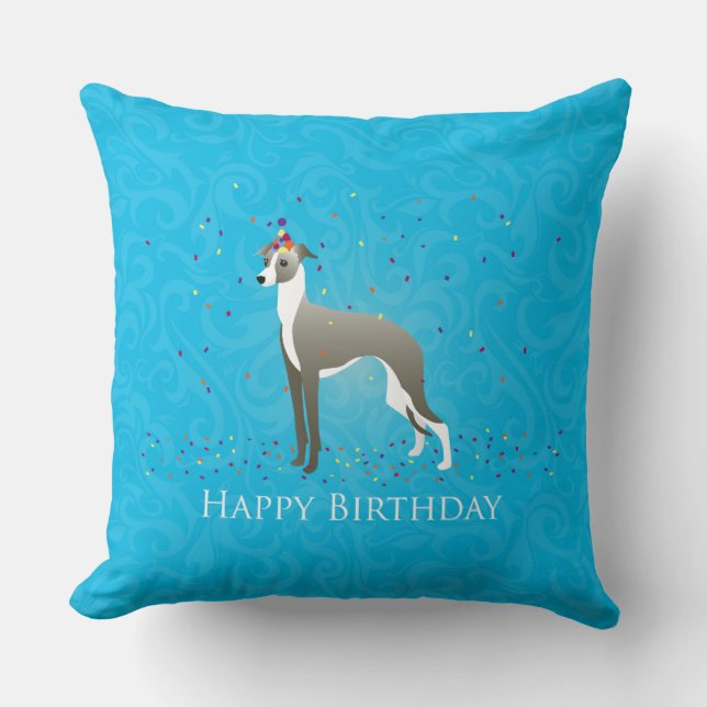Italiaans "Greyhound Birthday Design" Kussen (Voorkant)