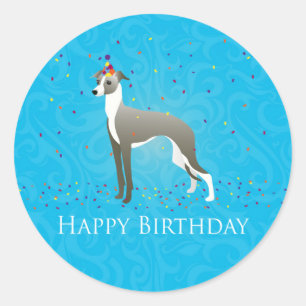 Italiaans "Greyhound Birthday Design" Ronde Sticker