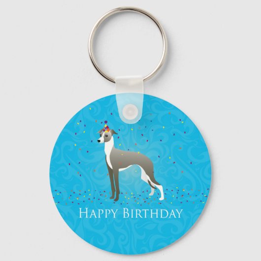 Italiaans "Greyhound Birthday Design" Sleutelhanger (Voorkant)