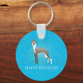 Italiaans "Greyhound Birthday Design" Sleutelhanger (Voorkant)