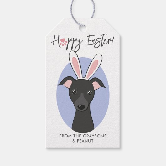 Italiaans Greyhound Black Dog Schattigee paashaas  Cadeaulabel (Voorkant)