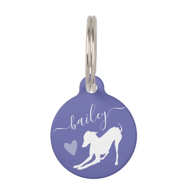 Italiaans Greyhound Dog Silhouette Name Periwinkle Huisdierpenning (Voorkant)