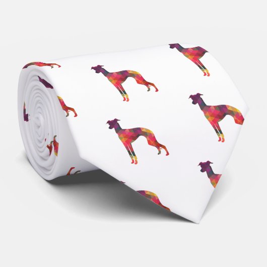 Italiaans Greyhound Geo Pattern Silhouette - Multi Stropdas (Opgerold)