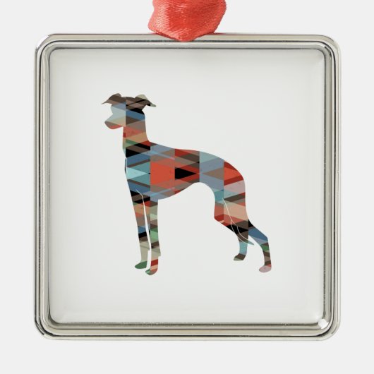 Italiaans Greyhound Geo Pattern Silhouette - Pset Metalen Ornament (Voorkant)