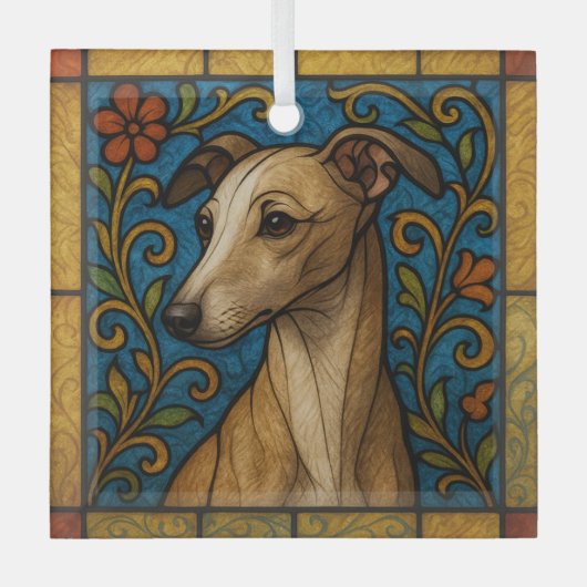 Italiaans Greyhound "Glas in lood" Glas Ornament (Voorkant)