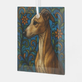 Italiaans Greyhound "Glas in lood" Glas Ornament (Voorkant links)