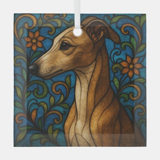 Italiaans Greyhound "Glas in lood" Glas Ornament (Voorkant)