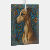 Italiaans Greyhound "Glas in lood" Glas Ornament (Voorkant Rechts)