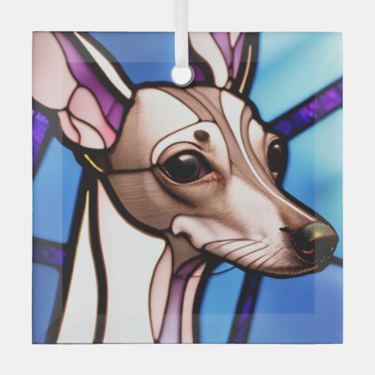 Italiaans Greyhound "Glas in lood" Glas Ornament (Voorkant)