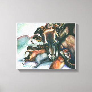 Italiaans Greyhound met pasgeboren Puppies Canvas Afdruk