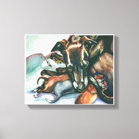 Italiaans Greyhound met pasgeboren Puppies Canvas Afdruk (Voorkant)