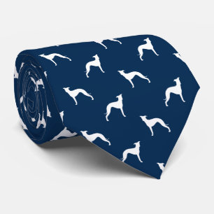 Italiaans Greyhound Silhouettes Blue en White Stropdas