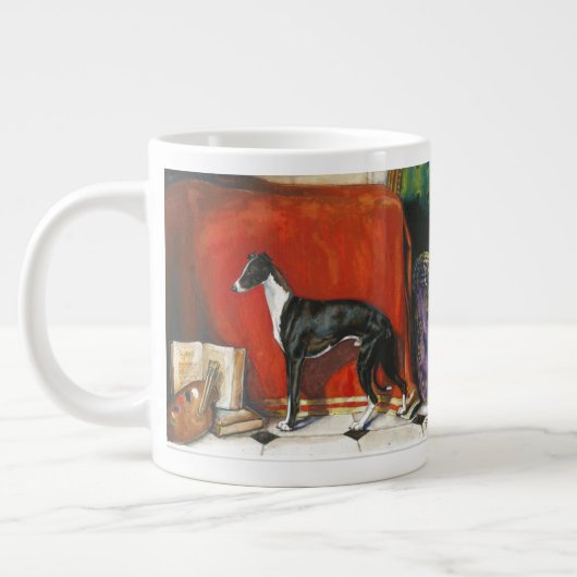 Italiaans Greyhound Waterverf schilderij Grote Koffiekop (Links)