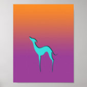 Italiaans Greyhound Whippet blauw silhouet kleurig Poster (Voorkant)
