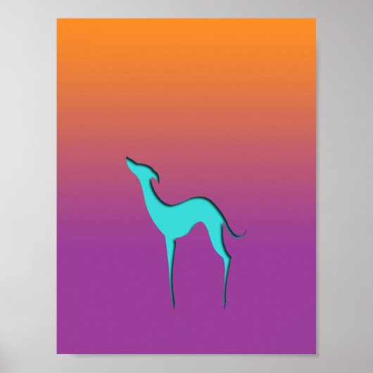Italiaans Greyhound Whippet blauw silhouet kleurig Poster (Voorkant)