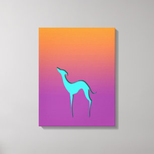 Italiaans Greyhound Whippet blauw silhouette Ombre Canvas Afdruk