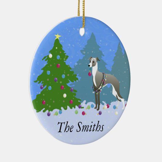 Italiaans Greyhound Whippet die kerstmis decorteer Keramisch Ornament (Rechts)