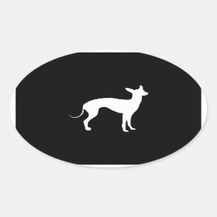 Italiaans Greyhound White op zwart Ovale Sticker