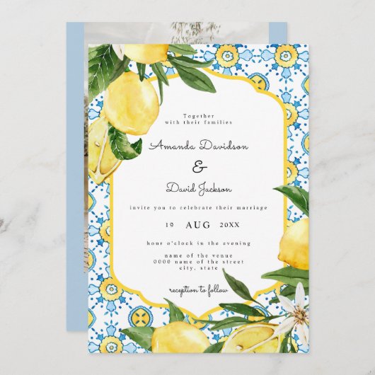 Italiaans Grieks citrus Lemon Yellow Modern Weddin Kaart (Voorkant / Achterkant)