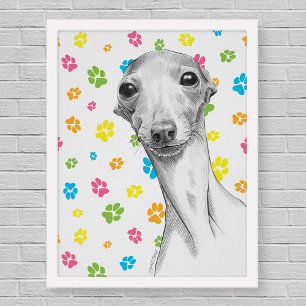 Italiaans Grieks hond Cute Funny Sketch Portret Poster