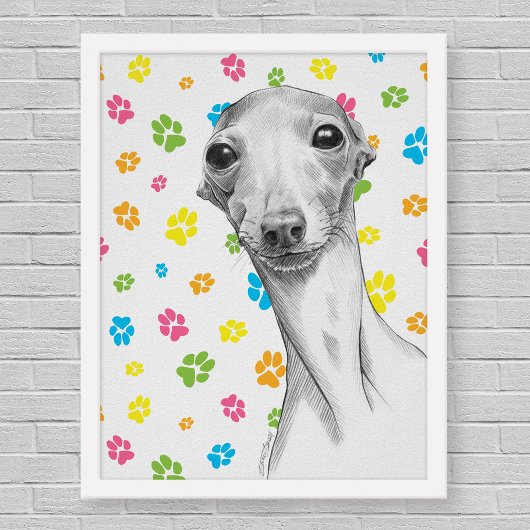 Italiaans Grieks hond Cute Funny Sketch Portret Poster