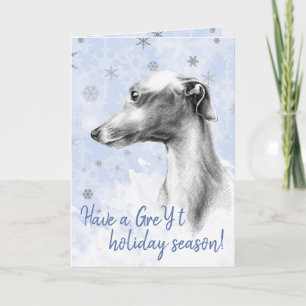 Italiaans Grieks hond portret Snowflakes in blauw Kaart