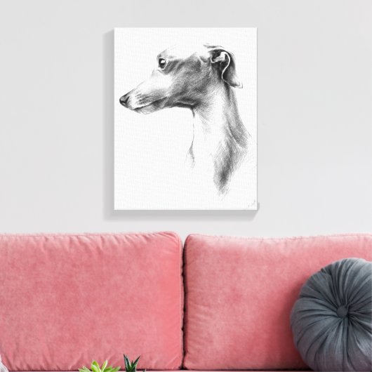 Italiaans Grieks-witte whippet portret tekenkunst Canvas Afdruk (Insitu (Woonkamer))