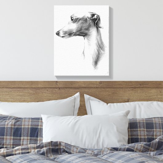Italiaans Grieks-witte whippet portret tekenkunst Canvas Afdruk (Insitu (Slaapkamer))