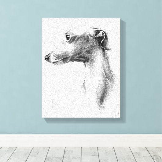 Italiaans Grieks-witte whippet portret tekenkunst Canvas Afdruk (Insitu (Houten vloer))