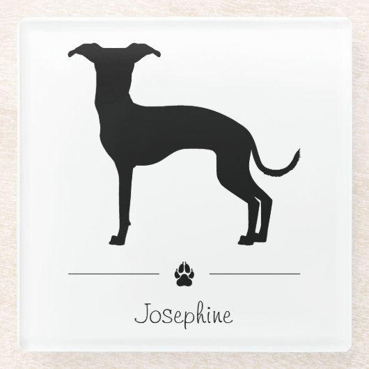 Italiaans grijnwindsilhouet met een pols en een te glazen onderzetter (Voorkant)