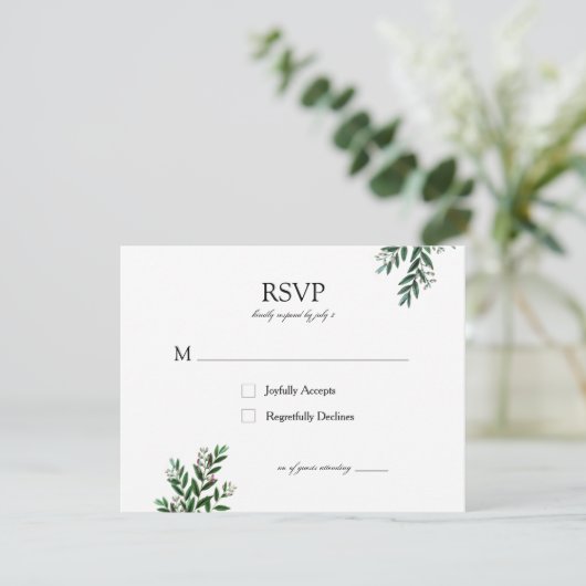 Italiaans groen Moderne elegante rustieke reactie RSVP Kaartje (Staand voorkant)