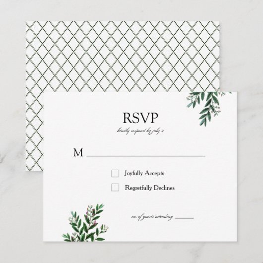 Italiaans groen Moderne elegante rustieke reactie RSVP Kaartje (Voorkant / Achterkant)