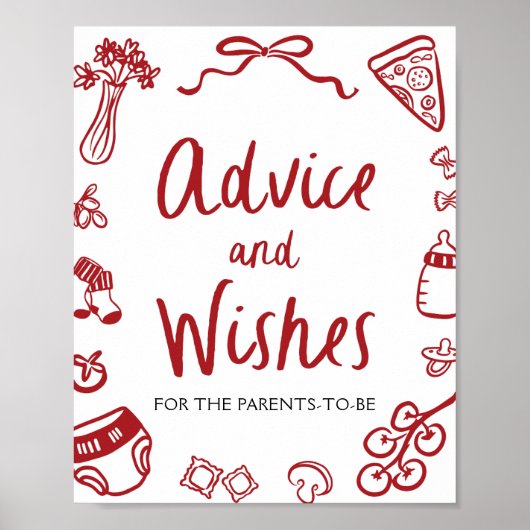 Italiaans Hand getrokken Baby shower Advies en wen Poster (Voorkant)