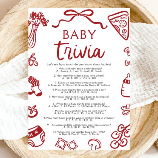Italiaans Hand getrokken Baby shower Baby Trivia s Kaart