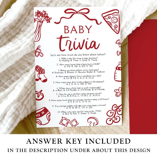Italiaans Hand getrokken Baby shower Baby Trivia s Kaart