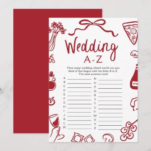 Italiaans Hand getrokken bruiloft A-Z Vrijgezellen Kaart (Voorkant / Achterkant)